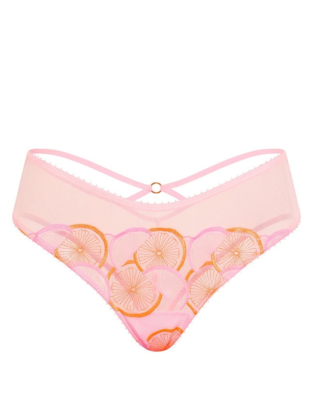 Victoria's Secret Pink Sheer Bikini Briefs with Orange Embroidery
